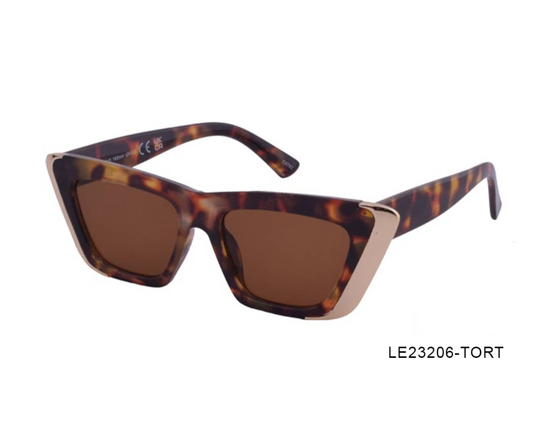 V by Vye Eyewear - Tortoise Shell Cat-Eye with Metal & Brown Lens Sunglasses