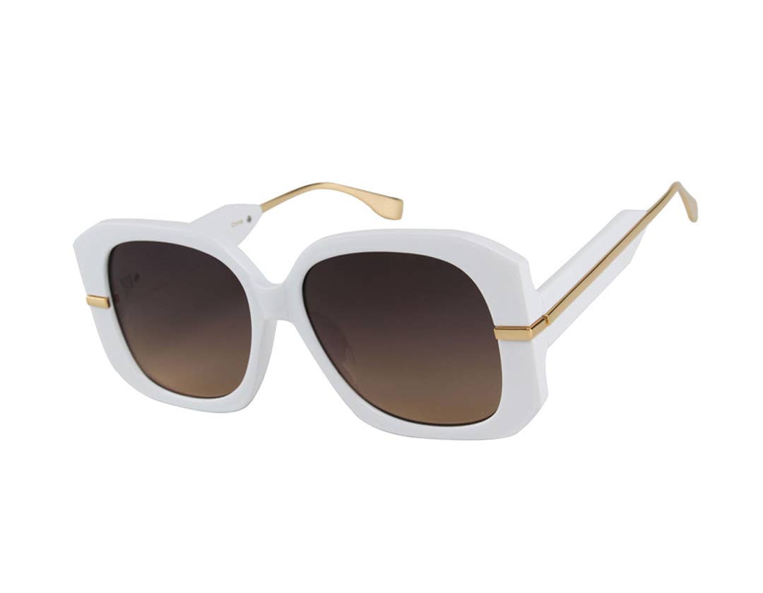 V by Vye Eyewear - Square Rimmed Wide Metal/Plastic Frame Sunglasses - Wht/Tort